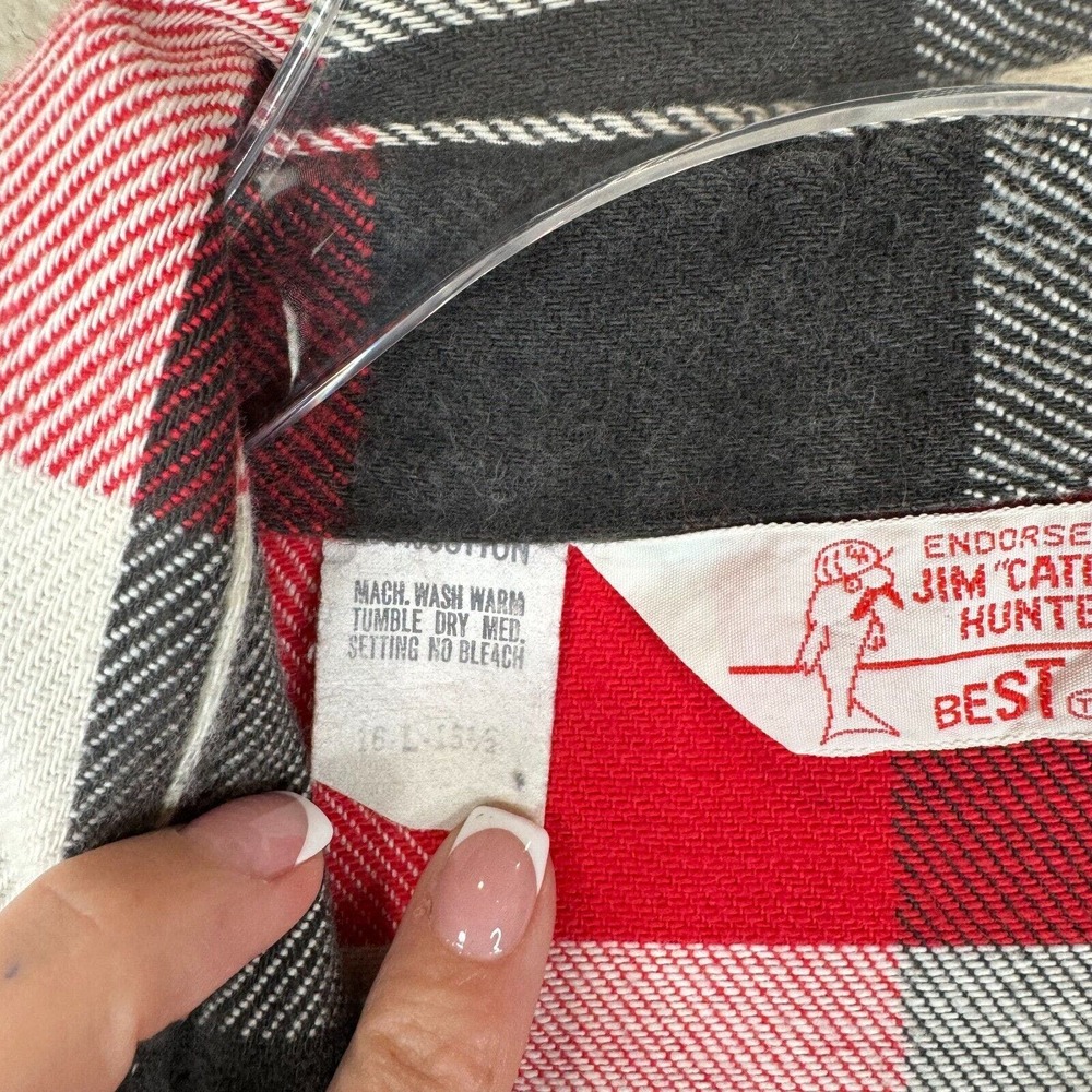 Jim Catfish Hunter Men's‎ Flannel Button Up Shirt Long Sleeve Red/Black/White 16 - Picture 8 of 16